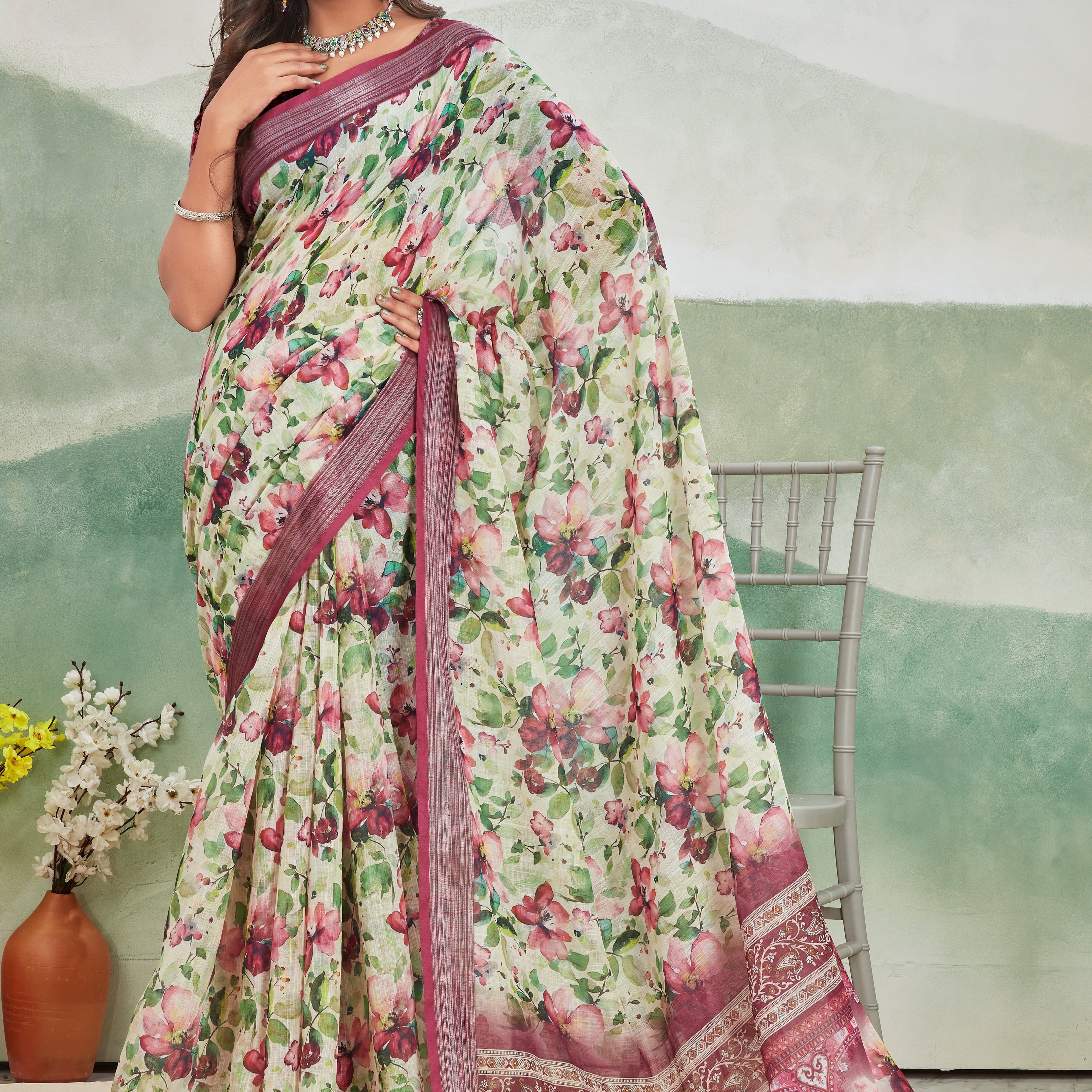 Pure Linen Saree For Every Occasion in Wine