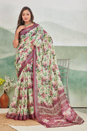 Vintage Velvet: Elegant Wine Linen Saree for All Occasions