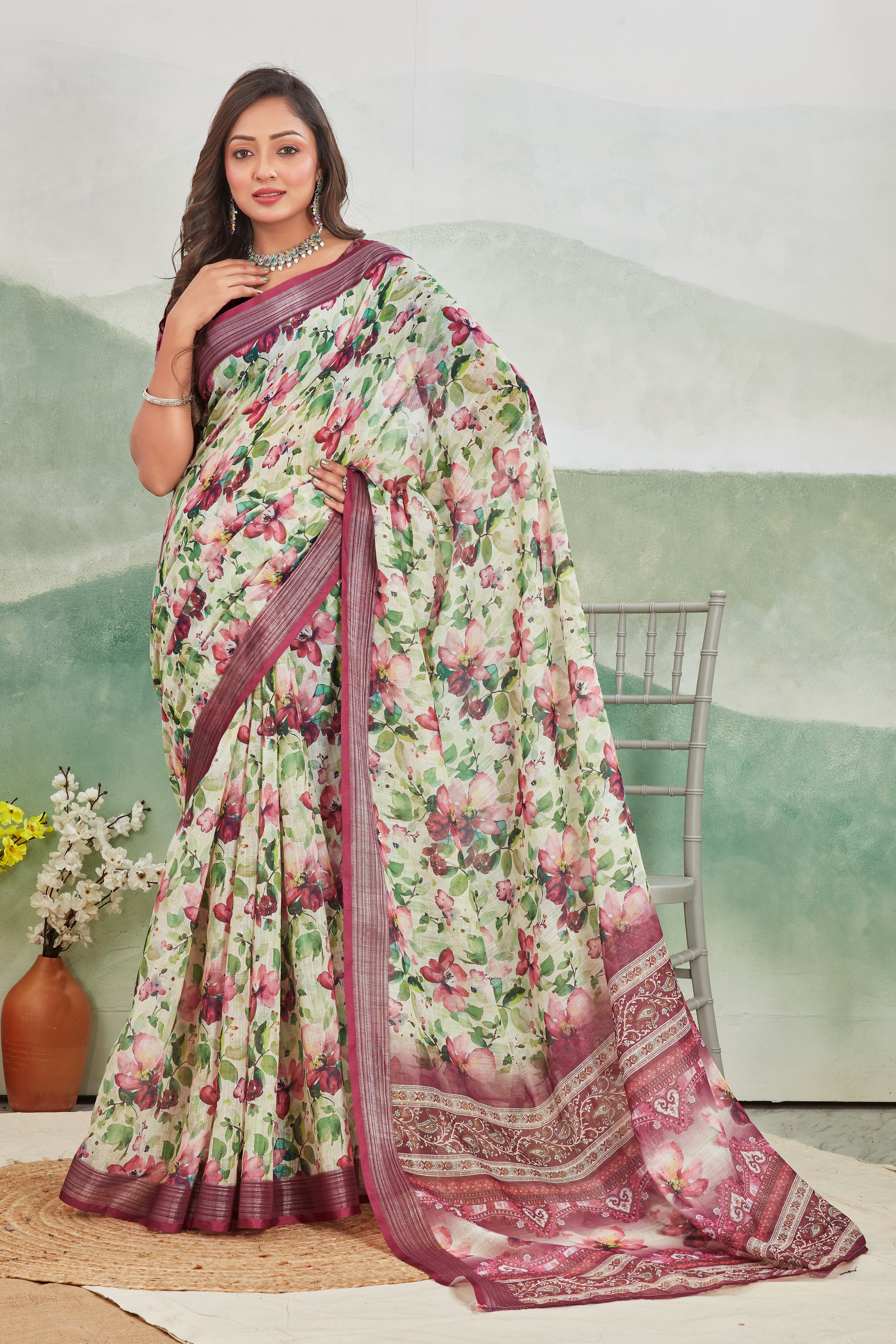 Pure Linen Saree For Every Occasion in Wine