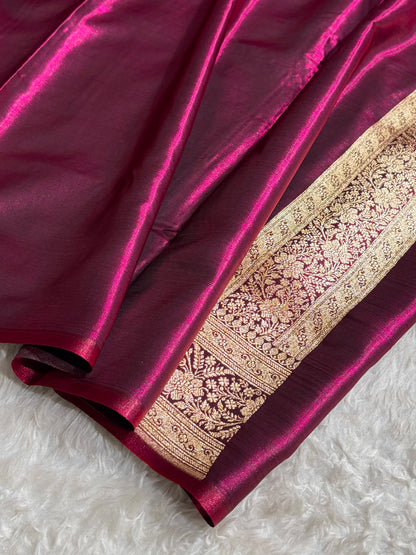 Cross Pattern Banarasi Satin Silk Saree in Maroon | Premium Jacquard Weave